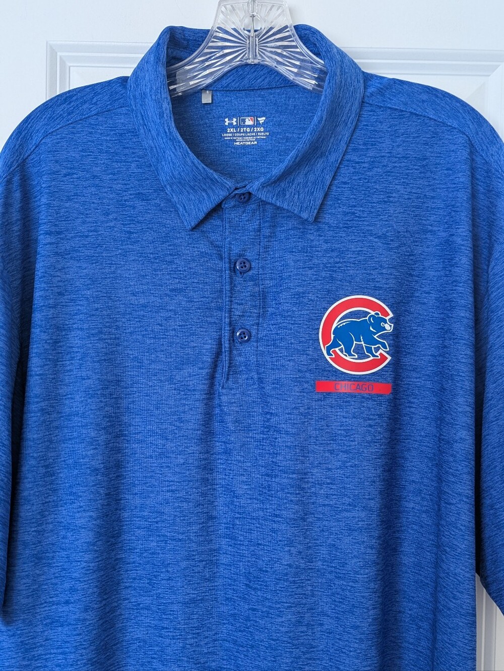 Under Armour Men's CHICAGO CUBS MLB HeatGear Blue Heathered Loose Polo Sz XXL - Picture 4 of 9
